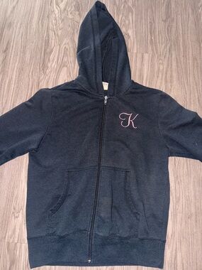 Weavers Black Zip Hoodie with Pink 'K' Embroidery
